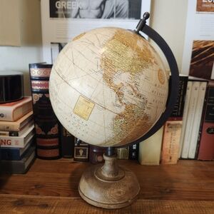 Elegant Cream and Brown Globe with Wooden Base